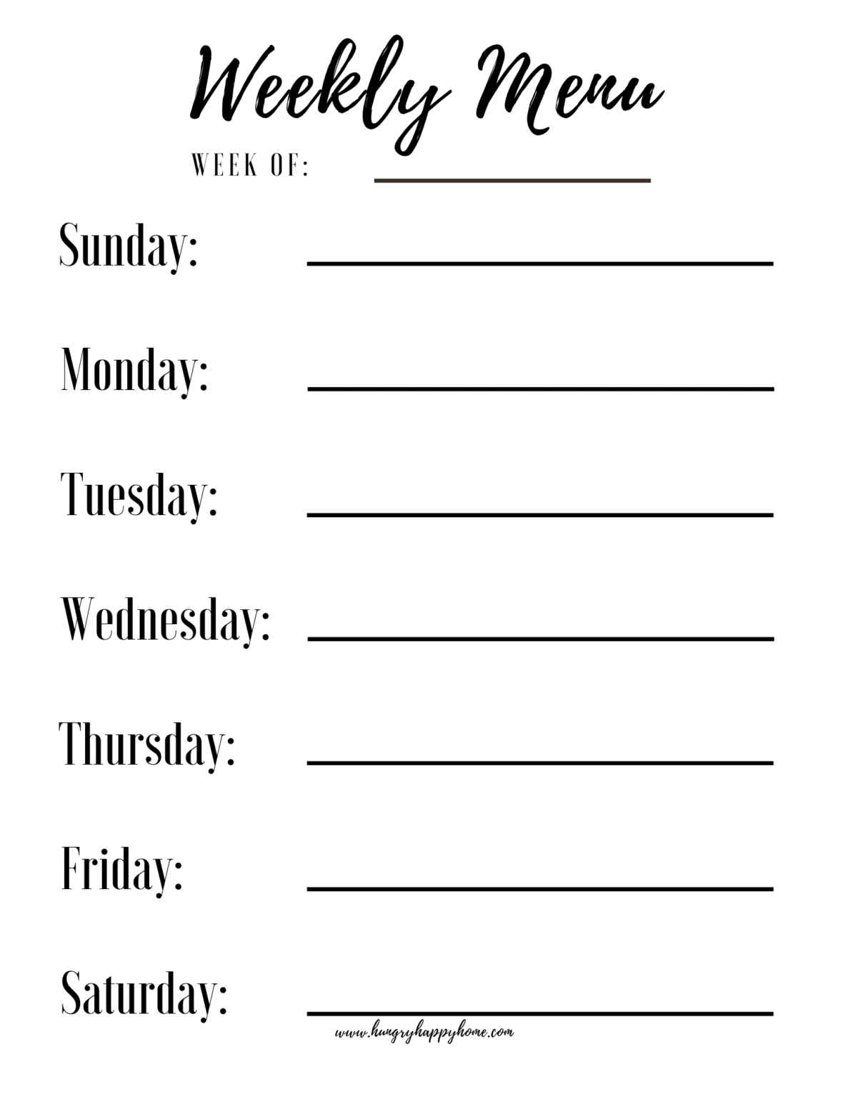 Free Weekly Menu Planning Printable - Hungry Happy Home